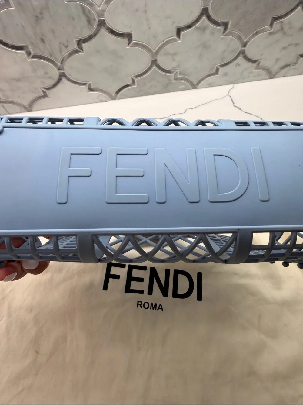 Fendi Light Blue Roma Small Basket Tote